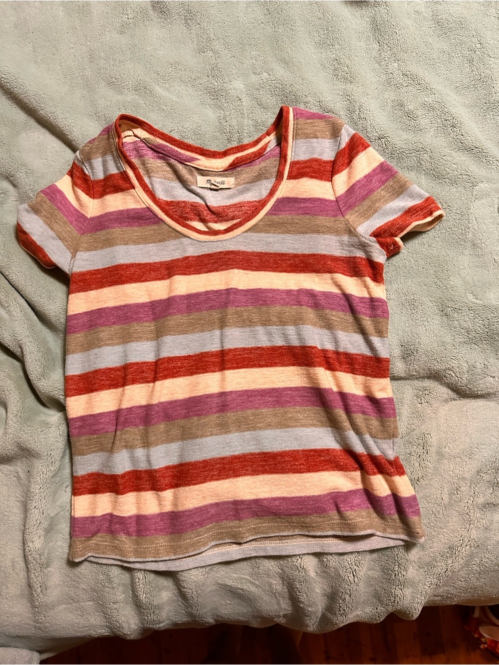 Madewell Striped Scoop Neck Tee in Red, Purple & Cream